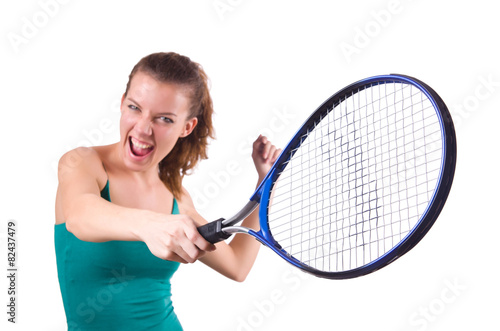 Woman tennis player isolated on white