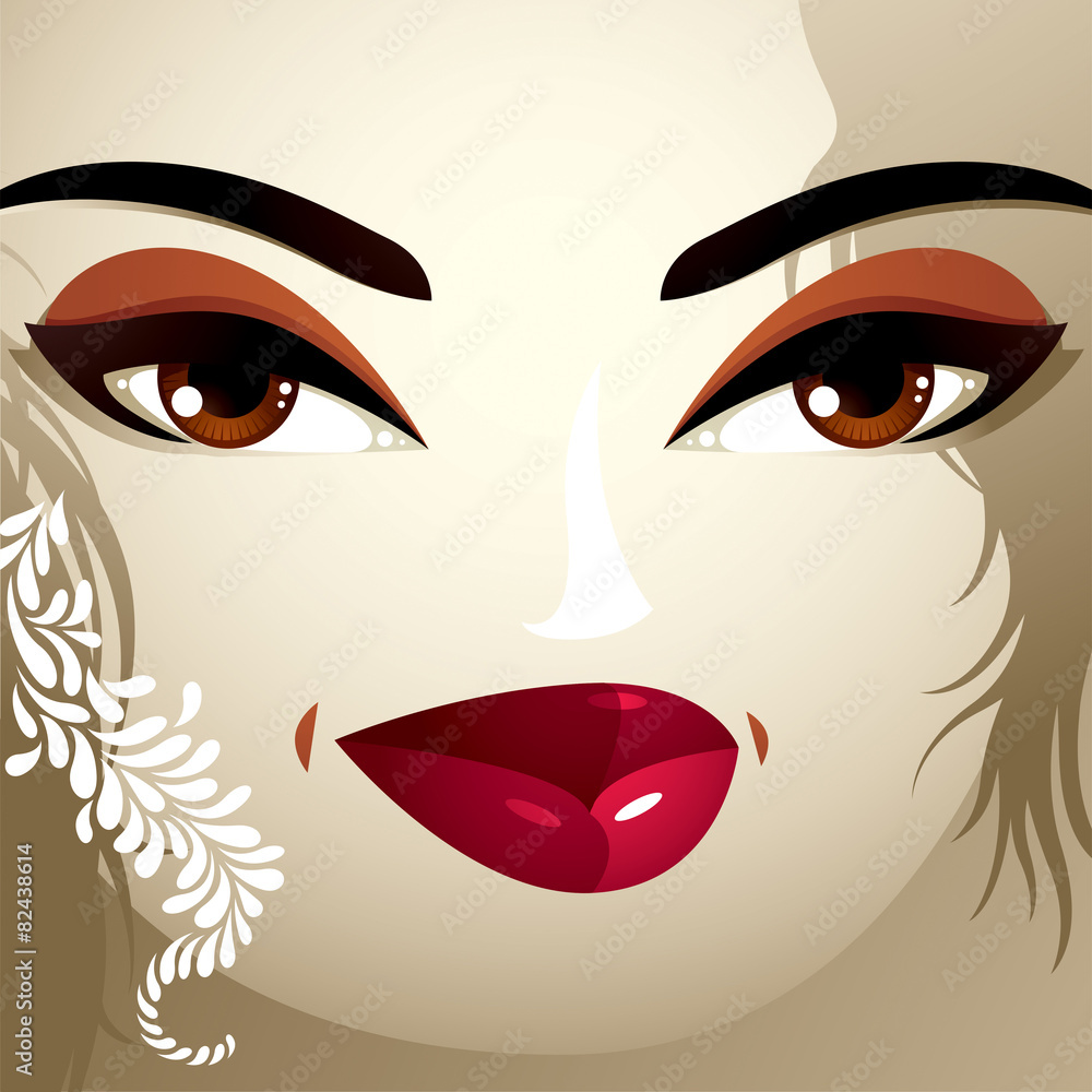 Emotional expression on the face of a cute girl. Beautiful trick