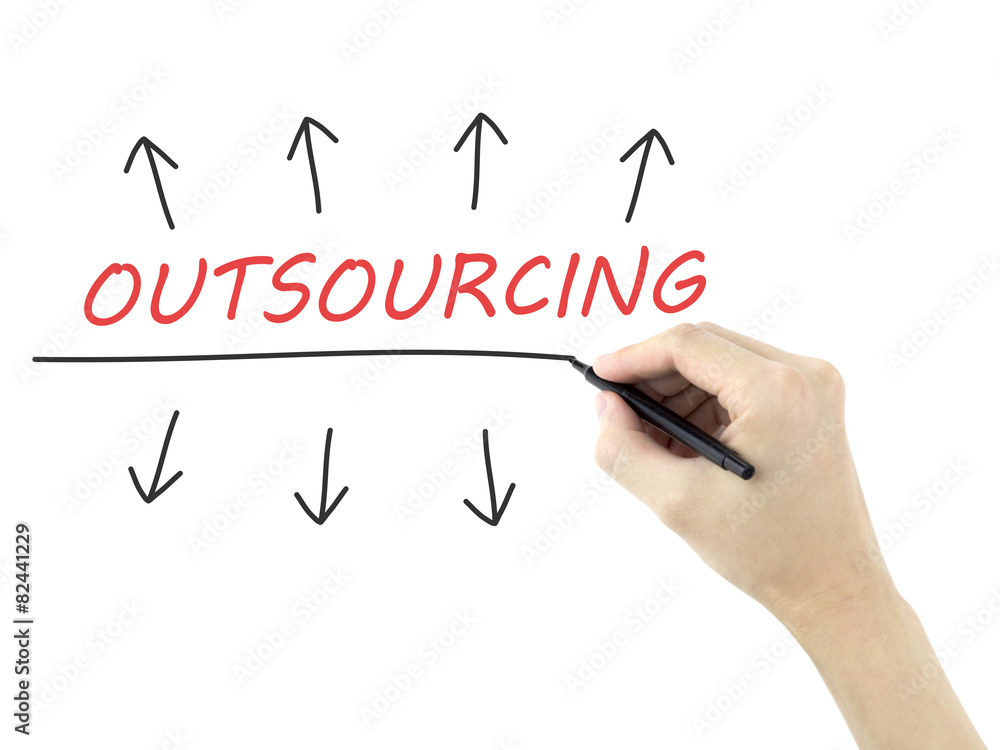 outsourcing word written by man's hand outsourcing word written by man's hand