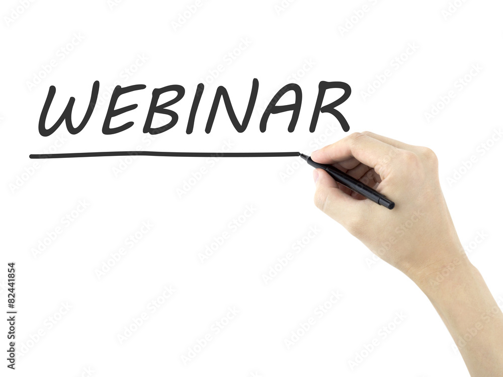 webinar word written by man's hand webinar word written by man's hand