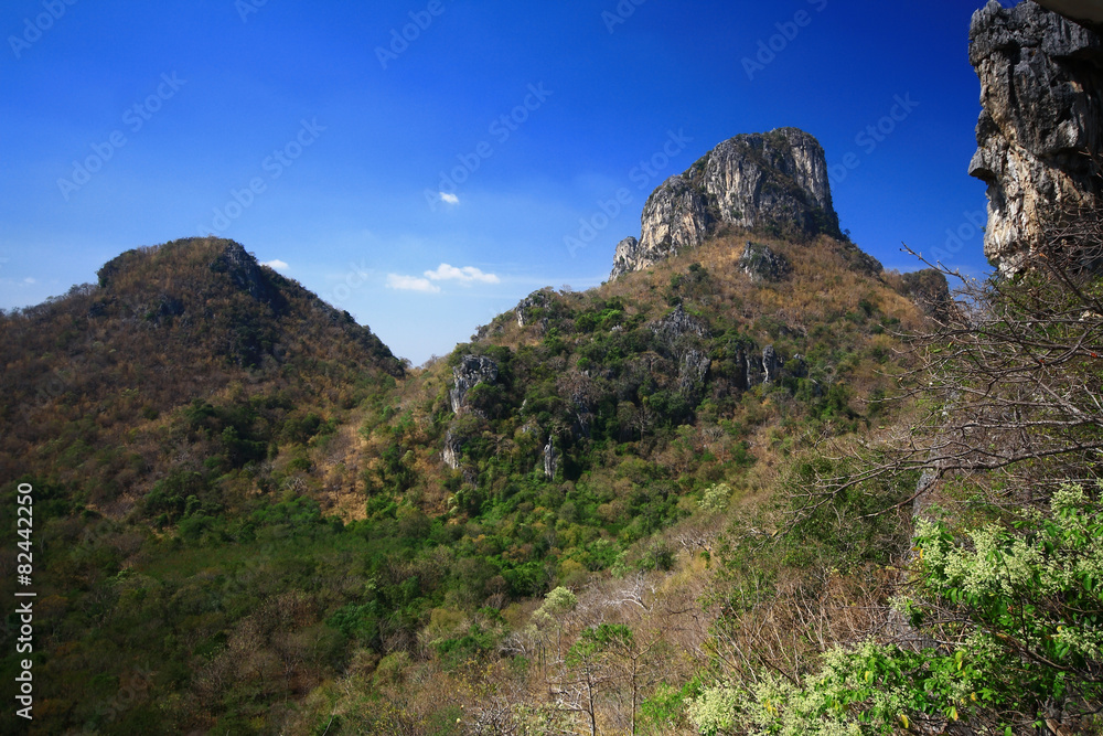 Rock mountain cliff and blue sky