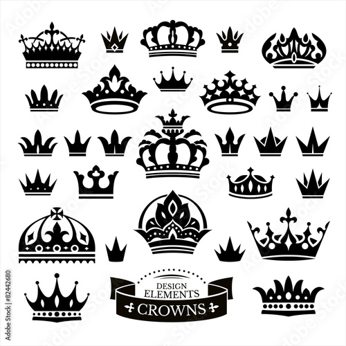 Set of various crowns isolated on white