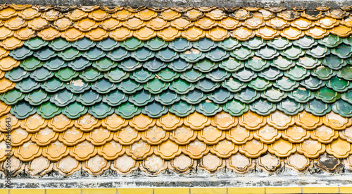 Colorful Old Thai roof tiles in temple