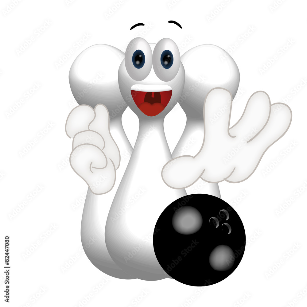 Funny cone pin with bowling ball cartoon comic illustration Stock  Illustration | Adobe Stock