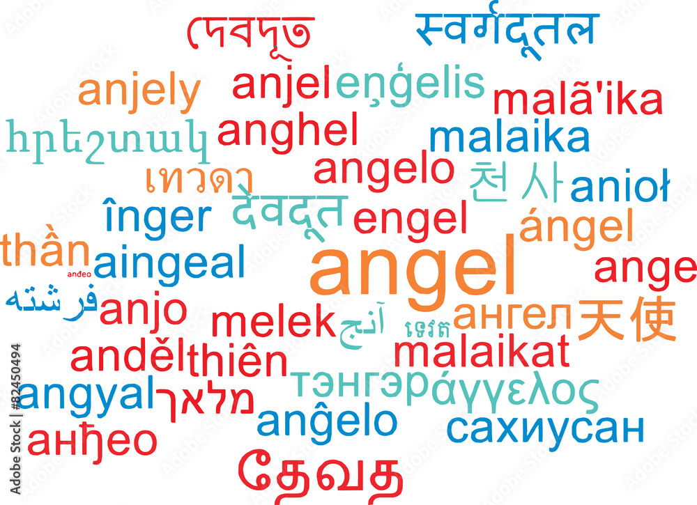 Angel multilanguage wordcloud background concept