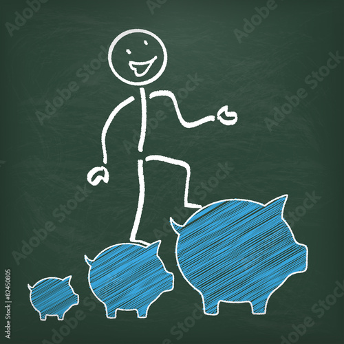 Blackboard Stickman Piggy Banks Chart