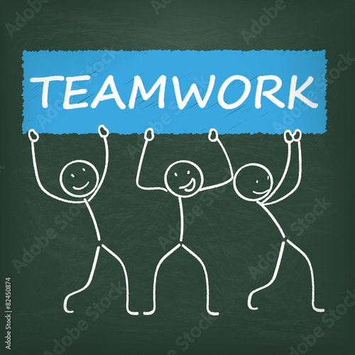 Blackboard Stickman Banner Teamwork