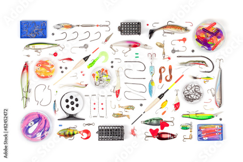 fishing tackle on white background