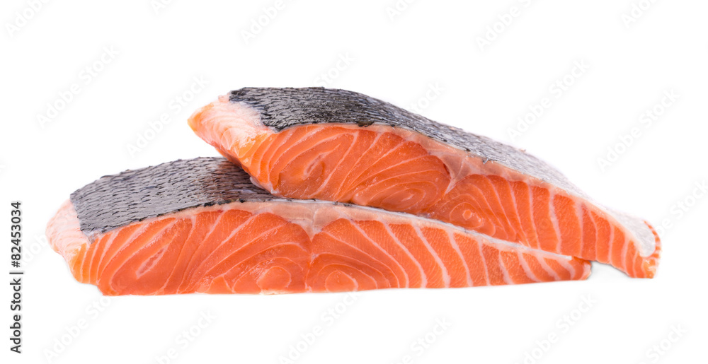 Fresh uncooked red fish fillet slices. Fresh uncooked red fish fillet slices.