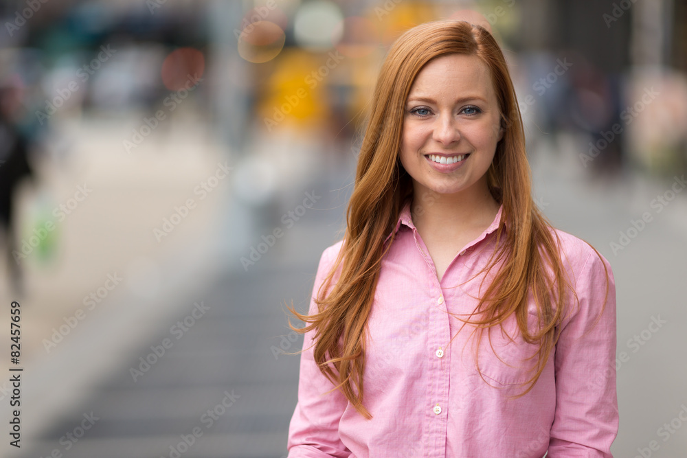 Young caucasian woman in New York City smile happy face portrait