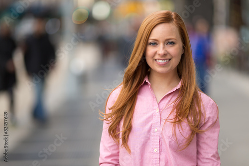 Young caucasian woman in New York City smile happy face portrait © blvdone