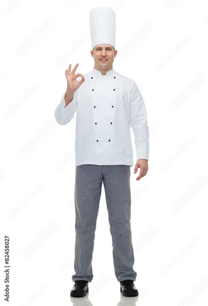 happy male chef cook showing ok sign