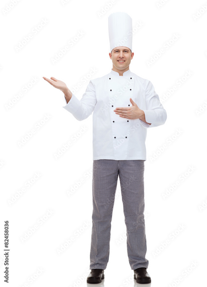 happy male chef cook inviting happy male chef cook inviting