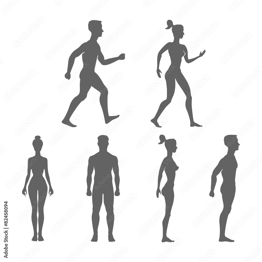 Collection of silhouettes man and woman. Vector