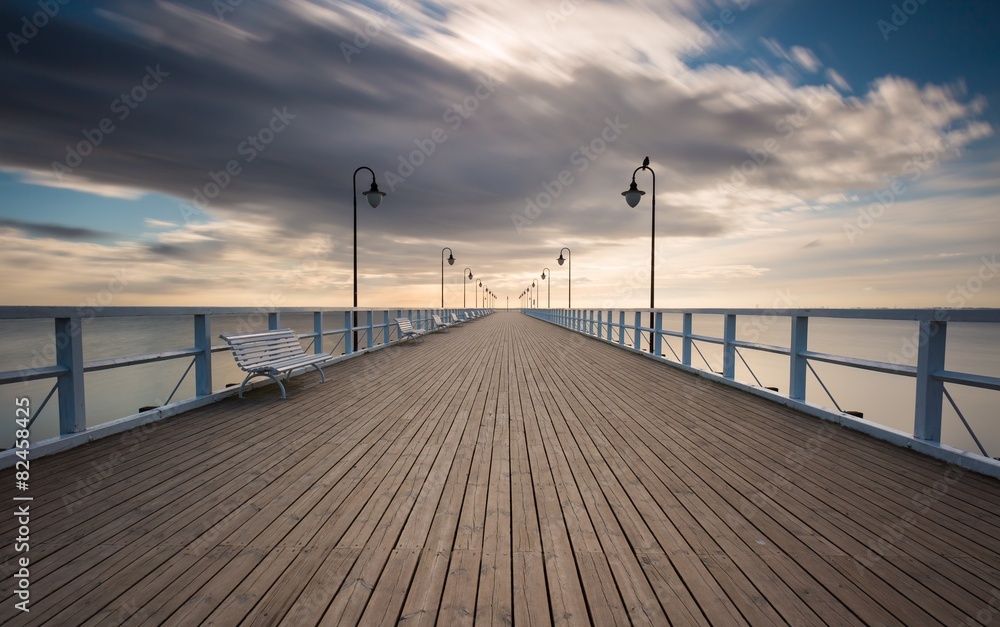 Beautiful pier in Gdynia, poland. Long exposure photo.