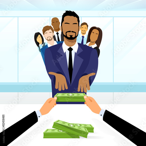 Business People Group Leader Get Salary Dollar Stack