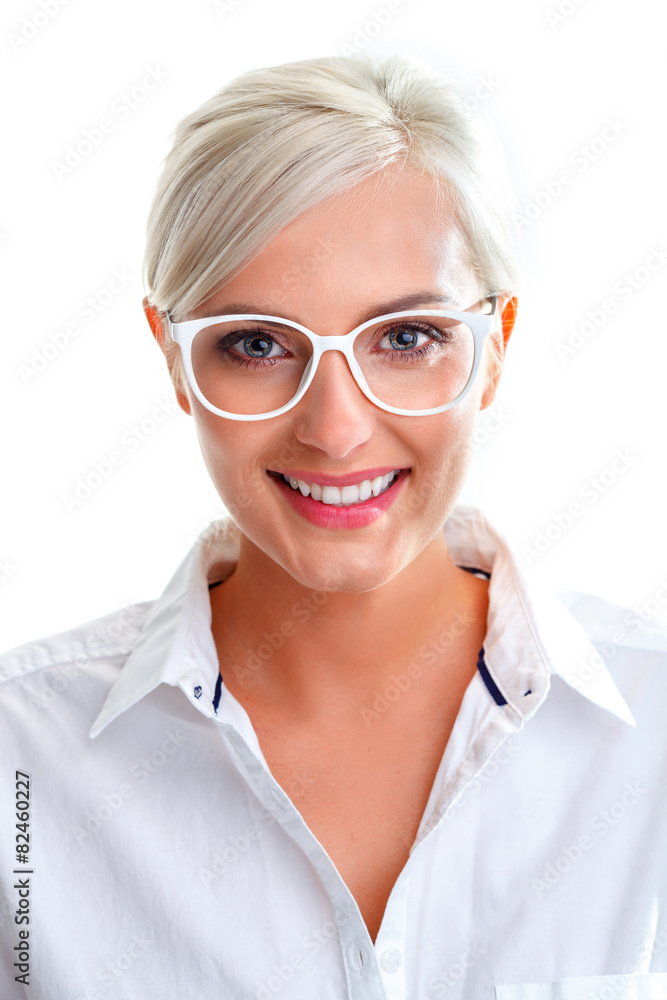 Fototapeta premium woman in white glasses. Head and shoulders