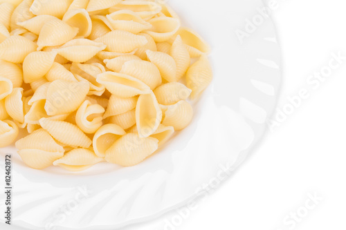 Close up of Italian pasta shells.