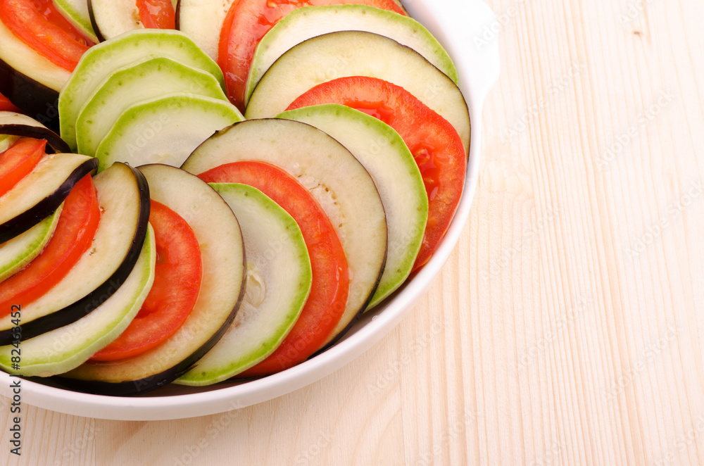 ratatouille, vegetables, prepared for baking ratatouille, vegetables, prepared for baking