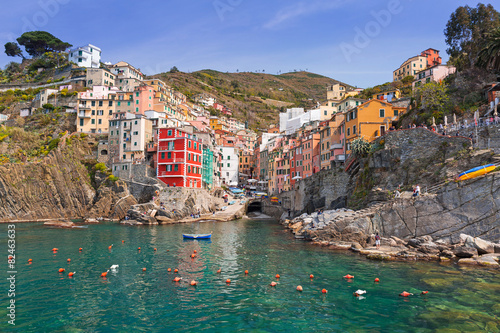 Riomaggiore town on the coast of Ligurian Sea, Italy