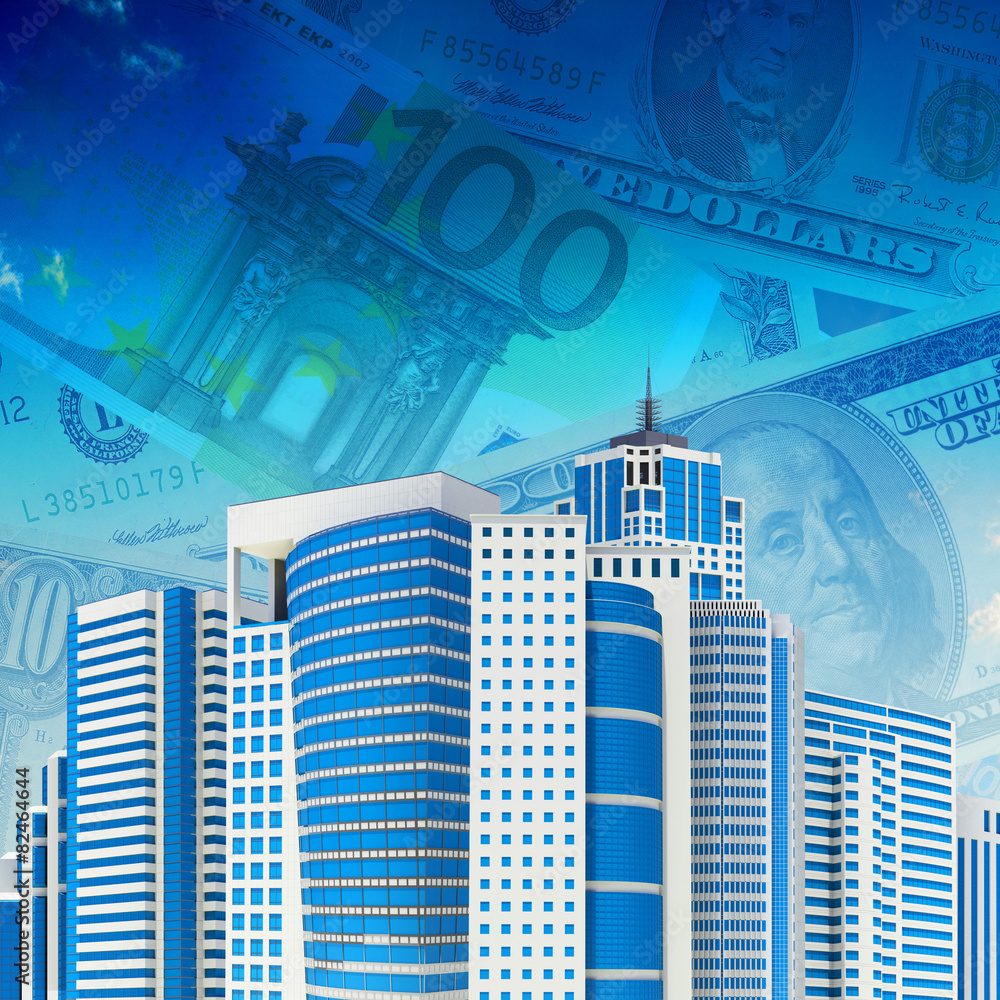 Business center on abstract dollar background