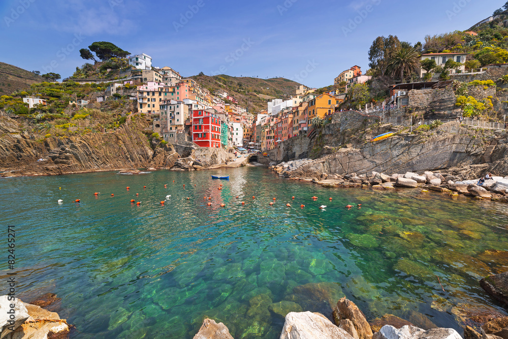 Fototapeta premium Riomaggiore town on the coast of Ligurian Sea, Italy