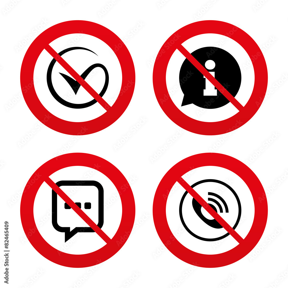 Check or Tick. Phone call and Information sign. Check or Tick. Phone call and Information sign.