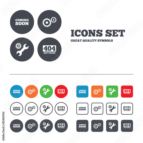 Coming soon icon. Repair service tool and gear.