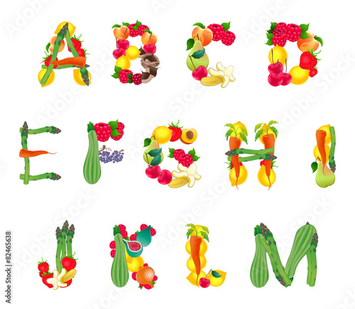 Alphabet composed by fruits and vegetables  first part