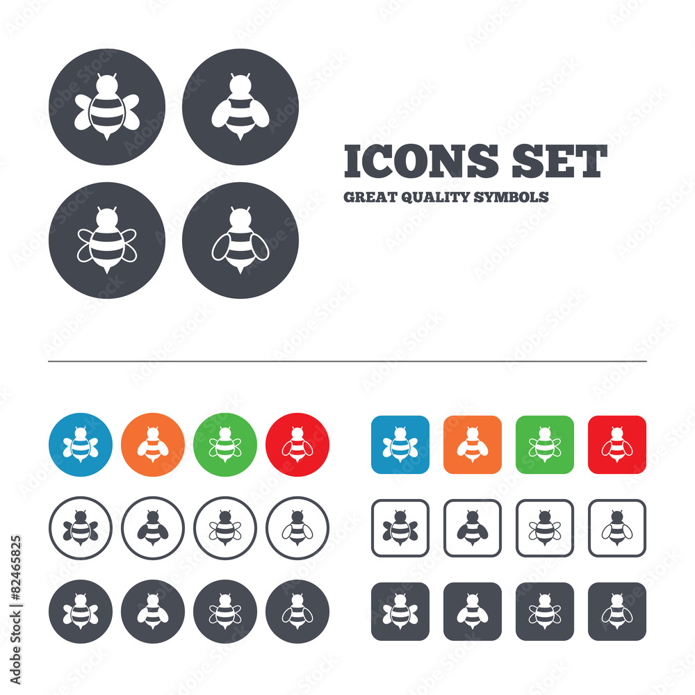 Honey bees icons. Bumblebees symbols. Honey bees icons. Bumblebees symbols.