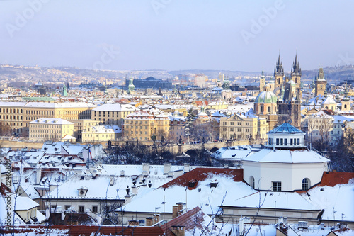 Romantic snowy Prague City, Czech Republic