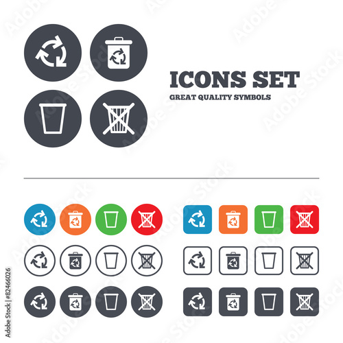 Recycle bin icons. Reuse or reduce symbol.