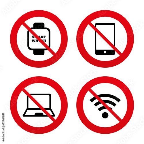 Notebook and smartphone icon. Smart watch symbol