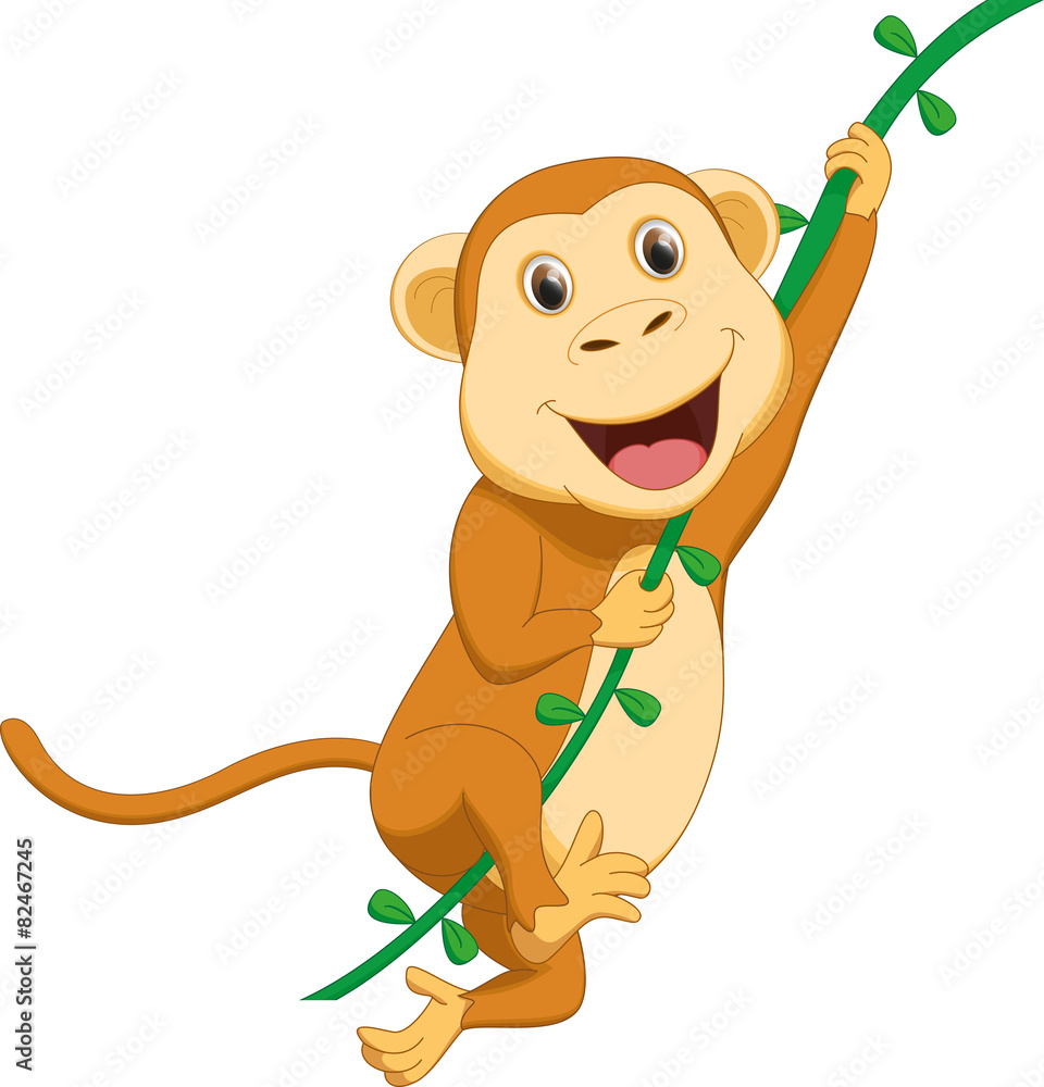 cute monkey cartoon hanging Stock Vector | Adobe Stock