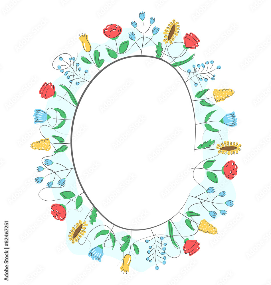 Spring frame with field flowers isolated on white background