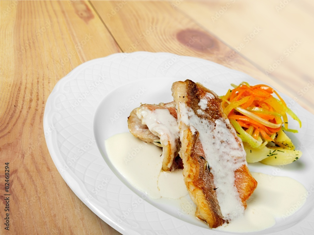 Appetizing. Grilled salmon and vegetables Appetizing. Grilled salmon and vegetables