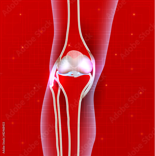 Normal knee joint abstract red background