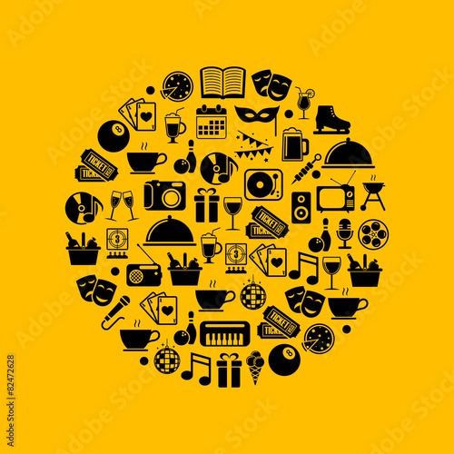 Entertainment icons in circle