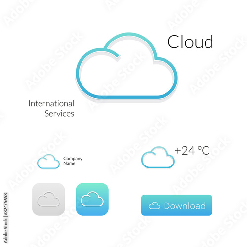 Cloud Stylish Logo Icon and Button Concept Set
