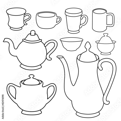 Simple coffee tea crockery silhouette set