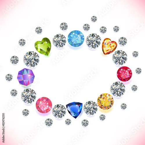 Сolored gems oval frame isolated on white background