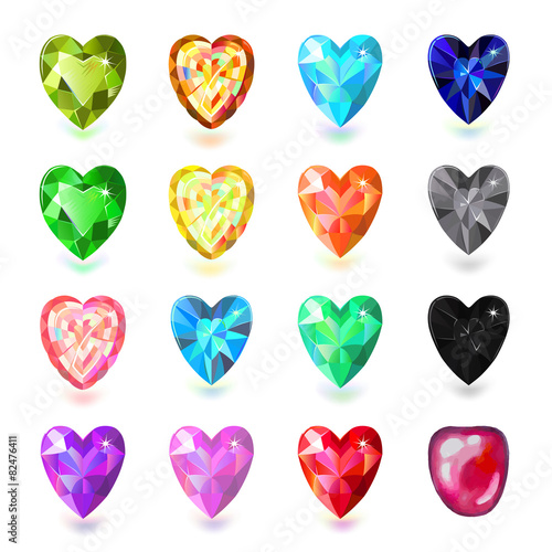 Сolored heart cut gems isolated on white background