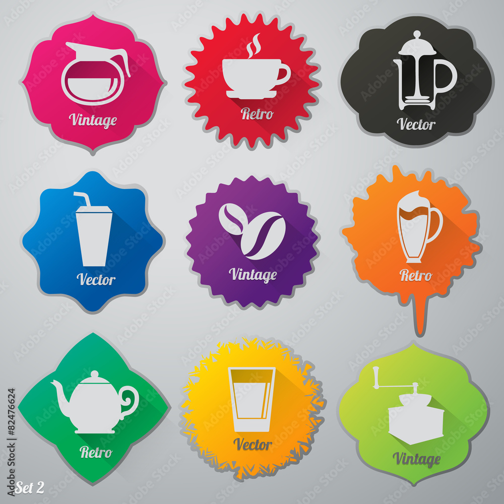 Coffee elements flat icons set Coffee elements flat icons set