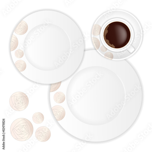 Two plates and a coffee Cup with abstract roses