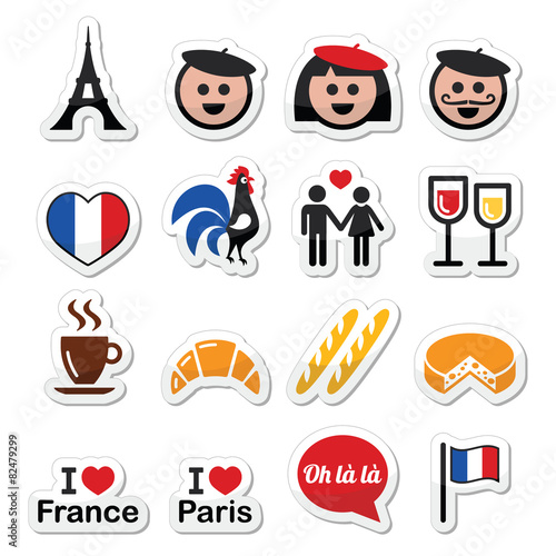 France, I love Paris vector icons set