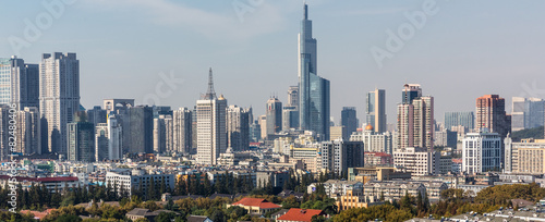 modern nanjing city skyline with the beautiful lake in morning