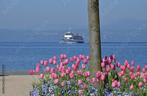 FÃ¤hrschiff vor Seepromenade in Bardolino, Gardasee