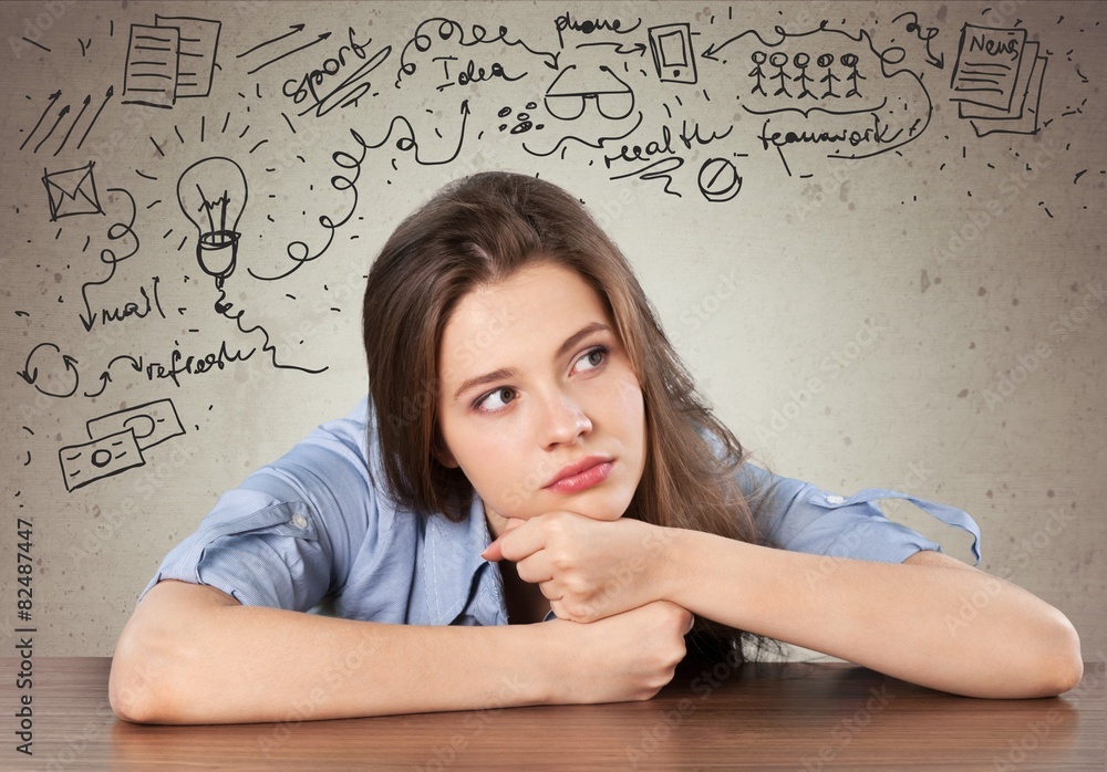 Fototapeta premium Maze. Thinking. Girl solving a problem.