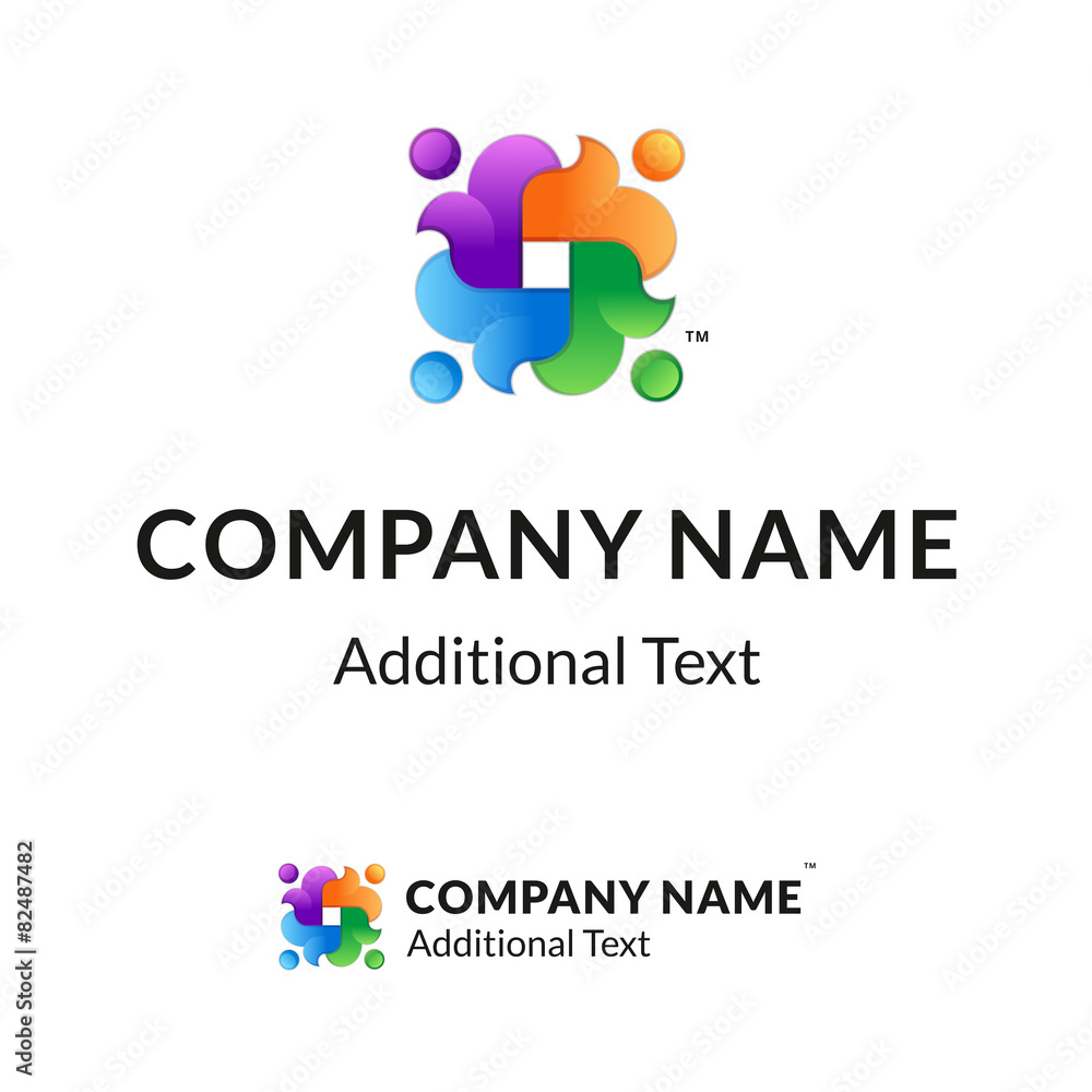 Bright Colorful Twisted Logo with United People Bright Colorful Twisted Logo with United People