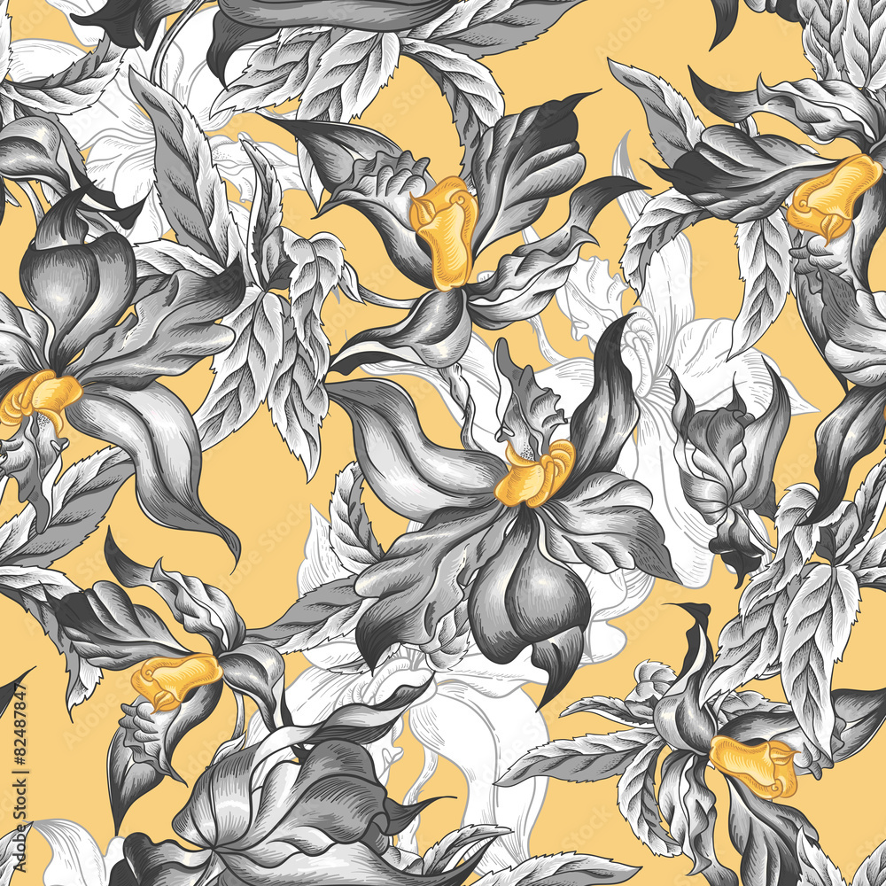 Fototapeta Tropical Seamless Background with Exotic Flowers